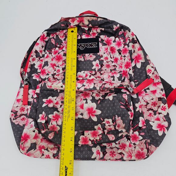 Jansport 25 Ltrs Diamond Plumeria Floral Pink and Gray School Backpack - Picture 9 of 16